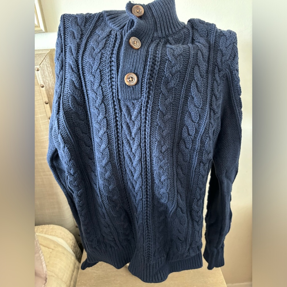 Brand NWT GAP Factory Navy Blue Boys Fisherman Sweater with Brown Buttons sz XL